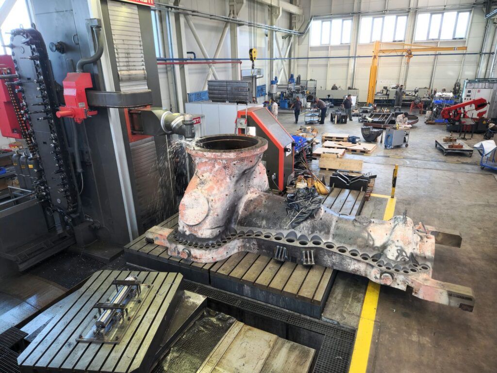 Removal of broken bolts from upper half casing on our CNC boring machine